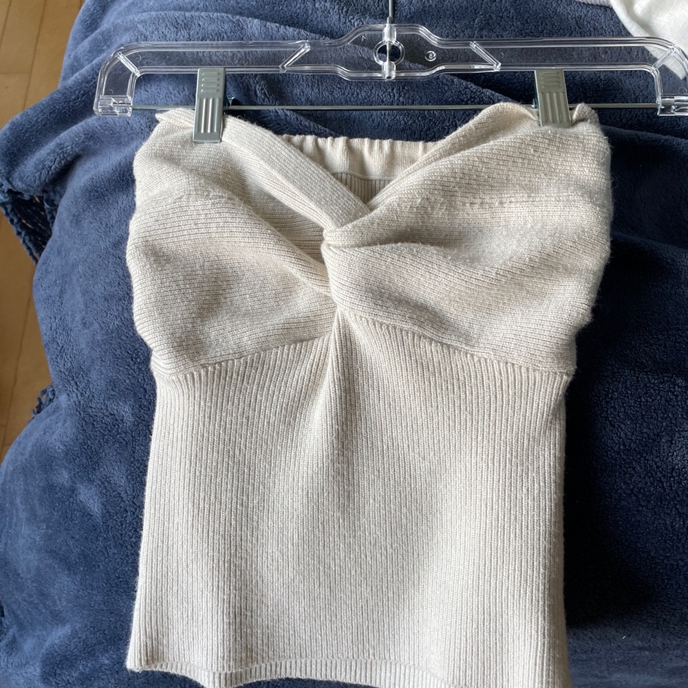 Cream Twist Front Knit Top